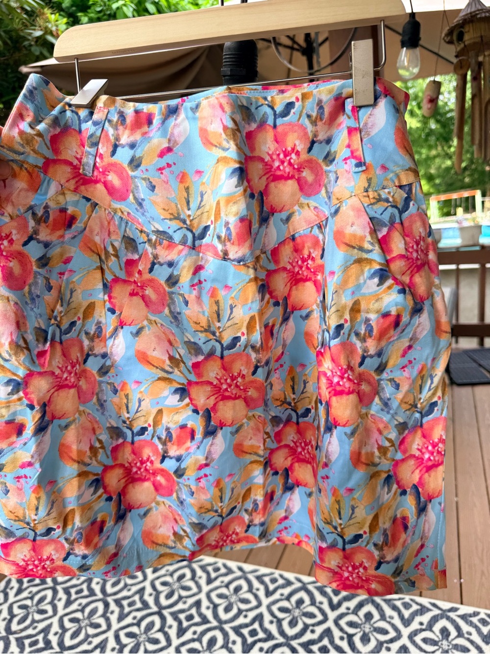 Ina Floral Mini Skirt in Sky Blue, Coral, Pink and Gold
